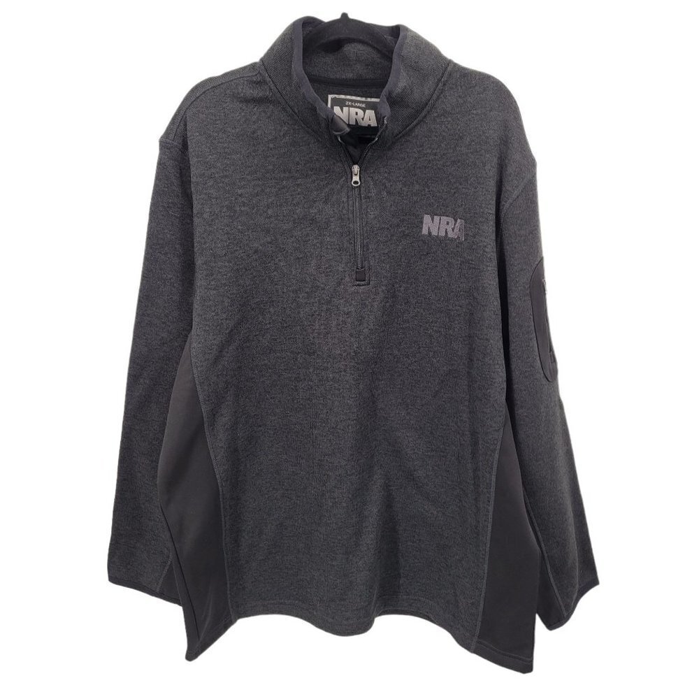NRA mens 2xl gray quarter zip thick pullover jacket zipper pocket on sleeve